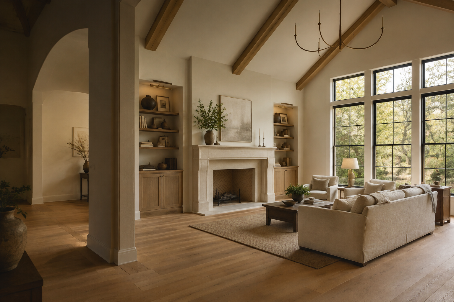 Warm, timeless great room in a Kentucky custom home