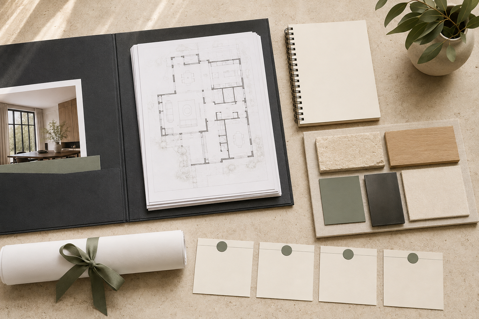 An organized portfolio of custom home plans and materials